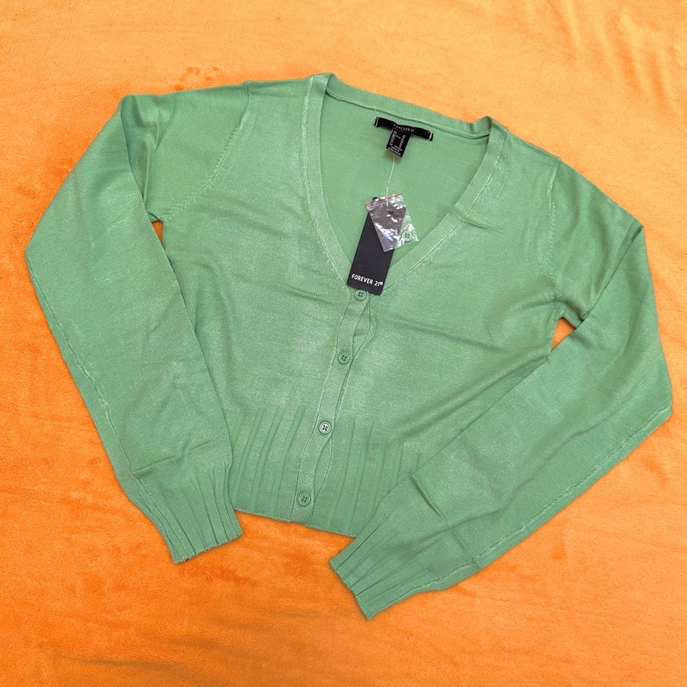 FOREVER 21 green ribbed button up knit cardigan